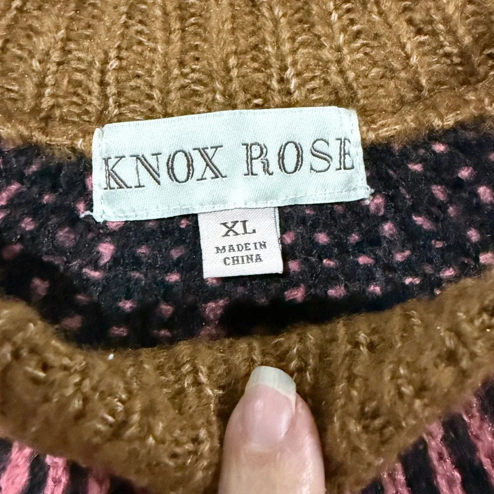 Knox Rose Sweater Womens XL Brown Fair Isle Knit Long Sleeve Crewneck 316033327